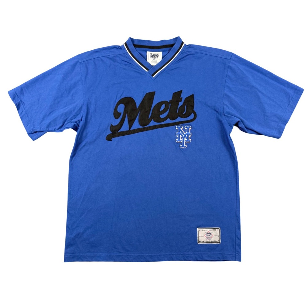 Vintage 90s Lee Sport New York Mets V-Neck Jersey Shirt Mens M Blue MLB Baseball - Picture 1 of 8
